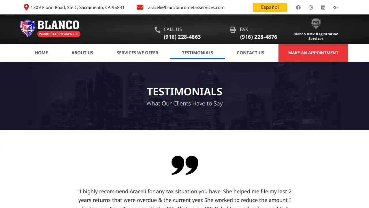 Blanco Income Tax Services LLC & Registration Services page
