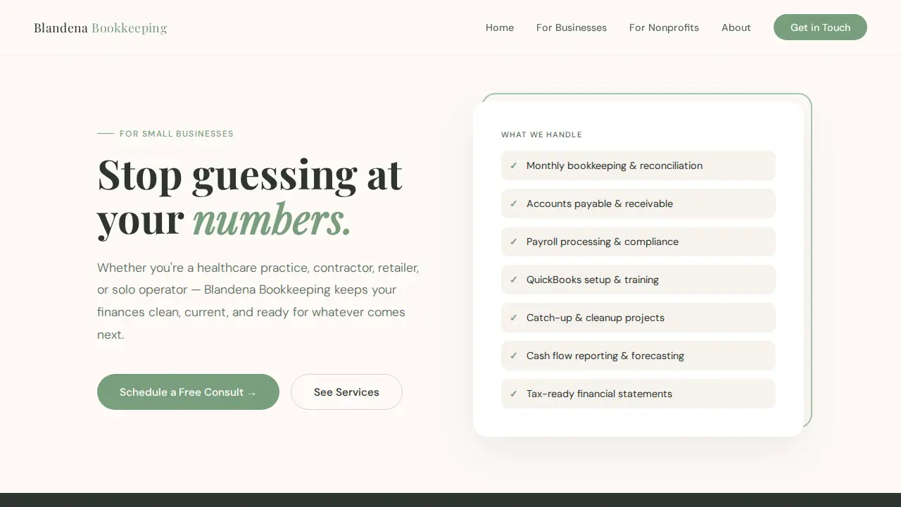 Blandena Bookkeeping page