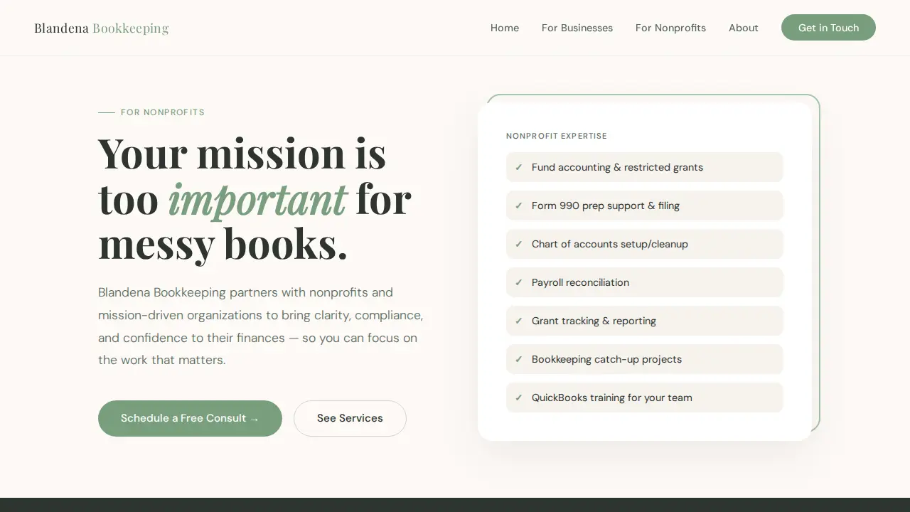 Blandena Bookkeeping page