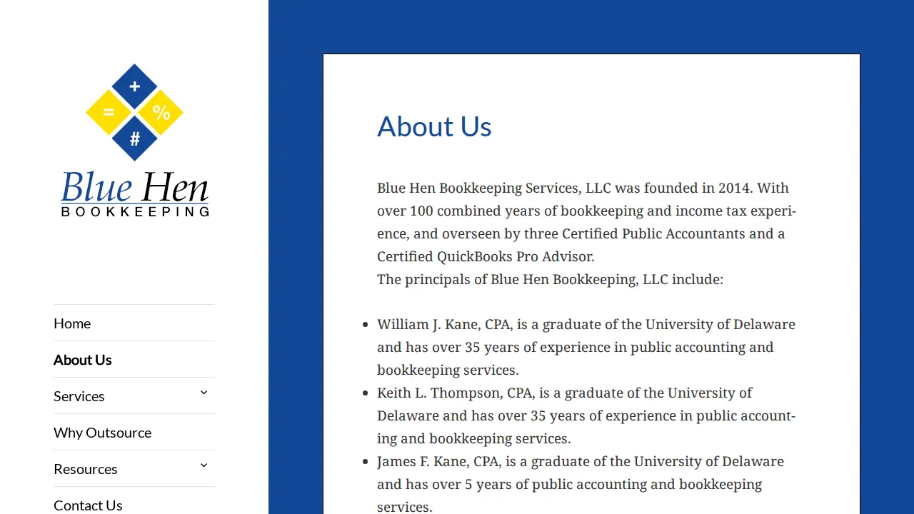 Blue Hen Bookkeeping page