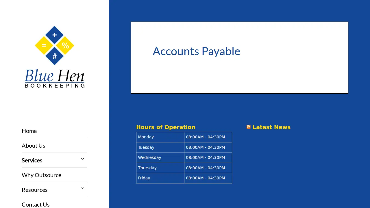 Blue Hen Bookkeeping page
