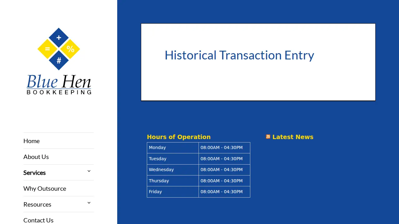 Blue Hen Bookkeeping page