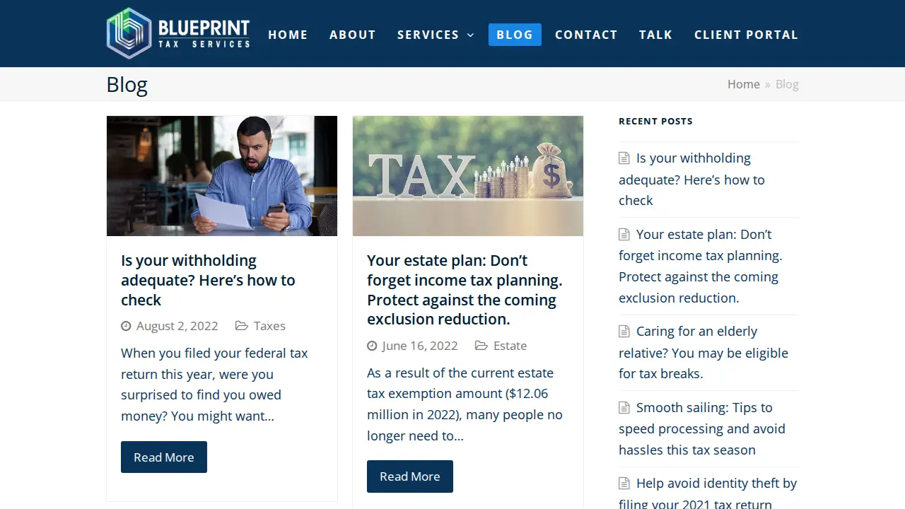 Blueprint Tax Services page