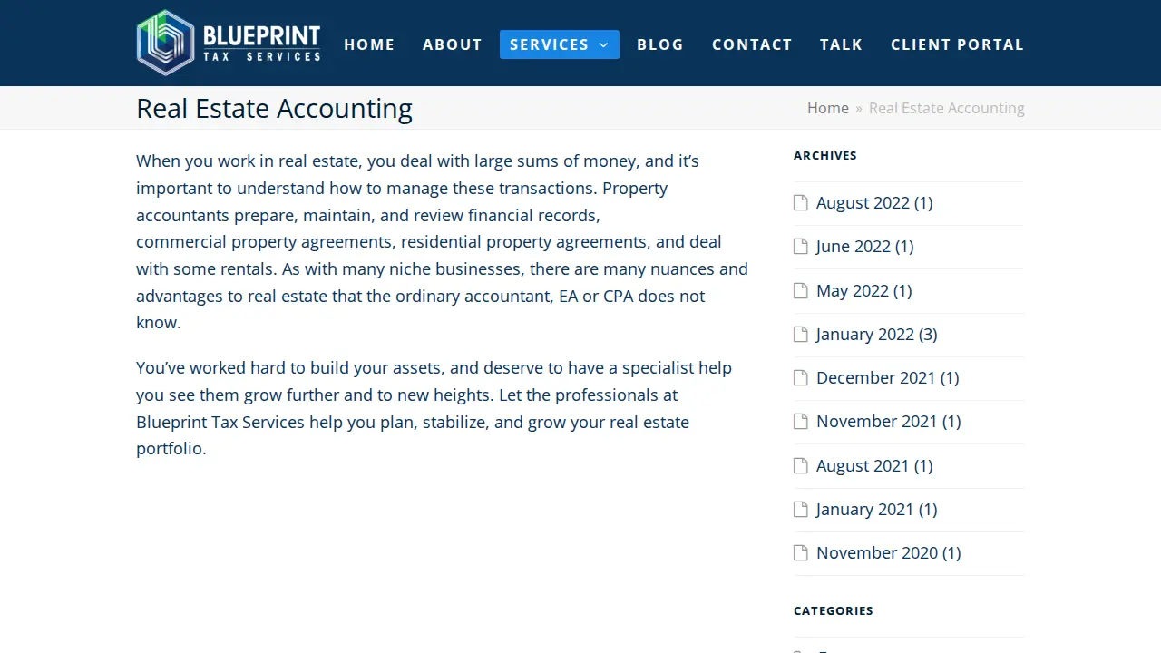 Blueprint Tax Services page