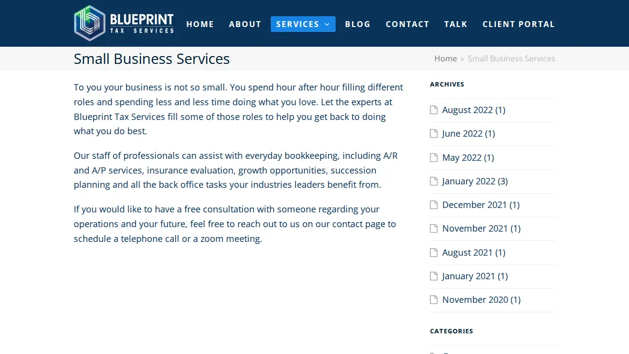 Blueprint Tax Services page