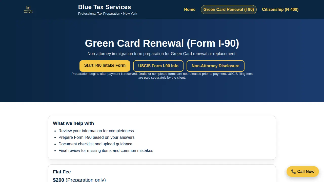 Blue Tax Services page