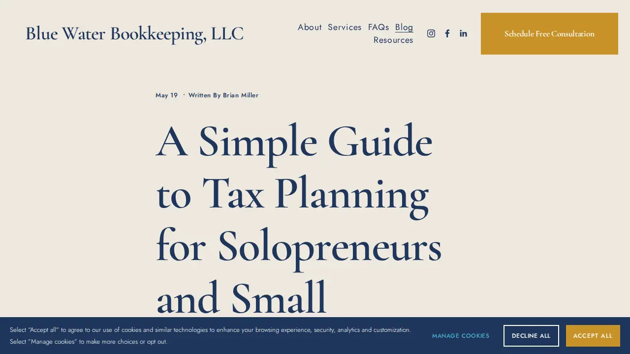 Blue Water Bookkeeping page