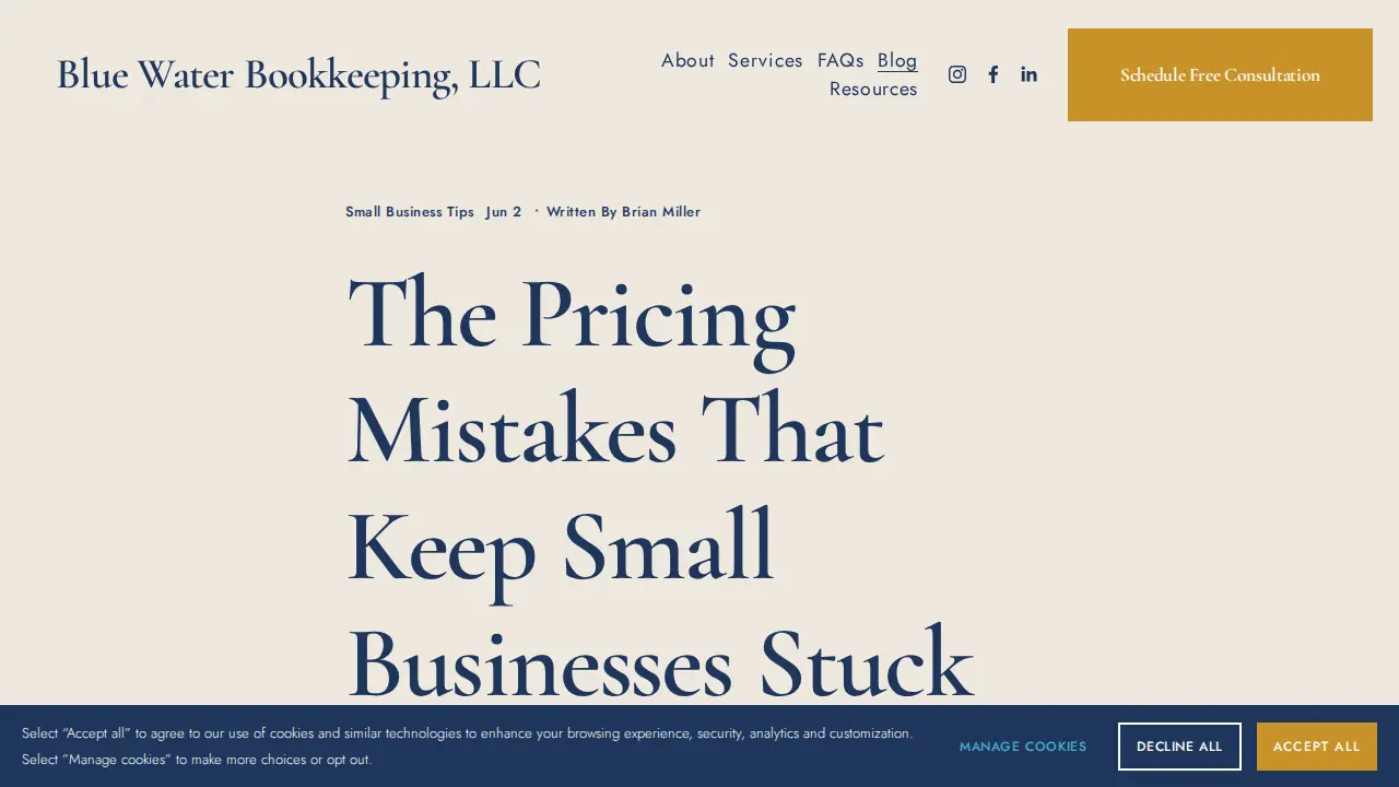 Blue Water Bookkeeping page