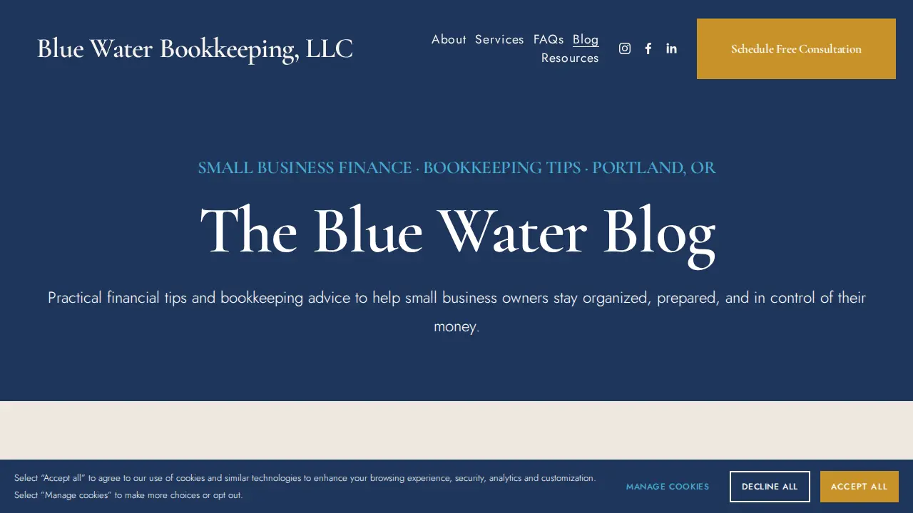 Blue Water Bookkeeping page