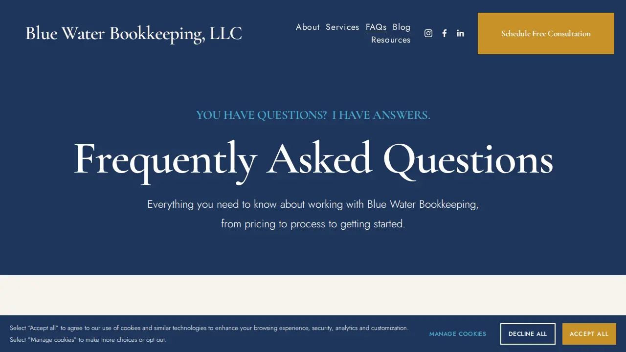 Blue Water Bookkeeping page
