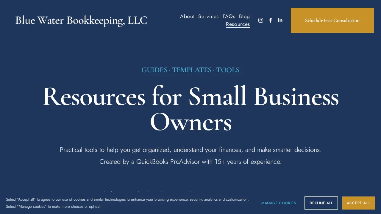 Blue Water Bookkeeping page