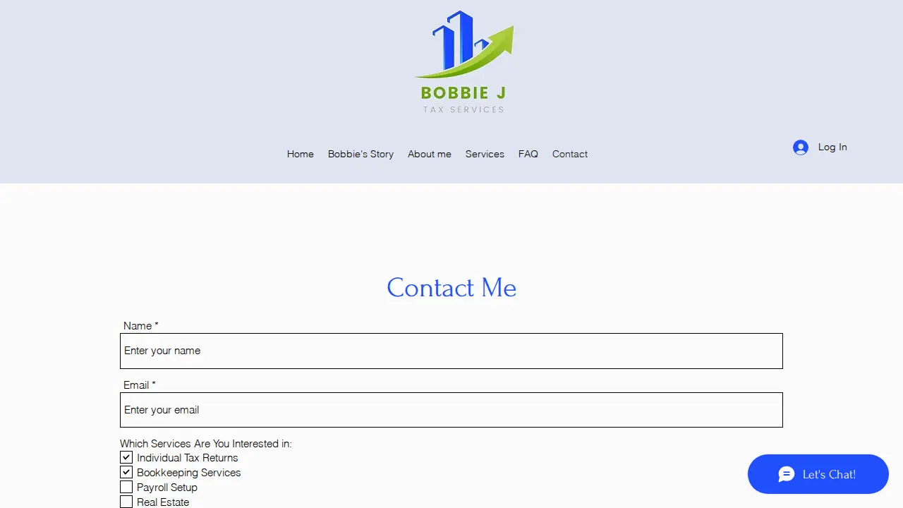 Bobbie J Tax Services page