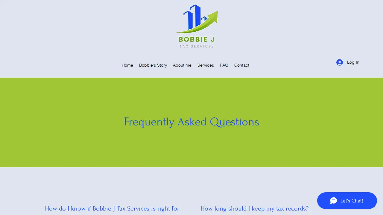 Bobbie J Tax Services page