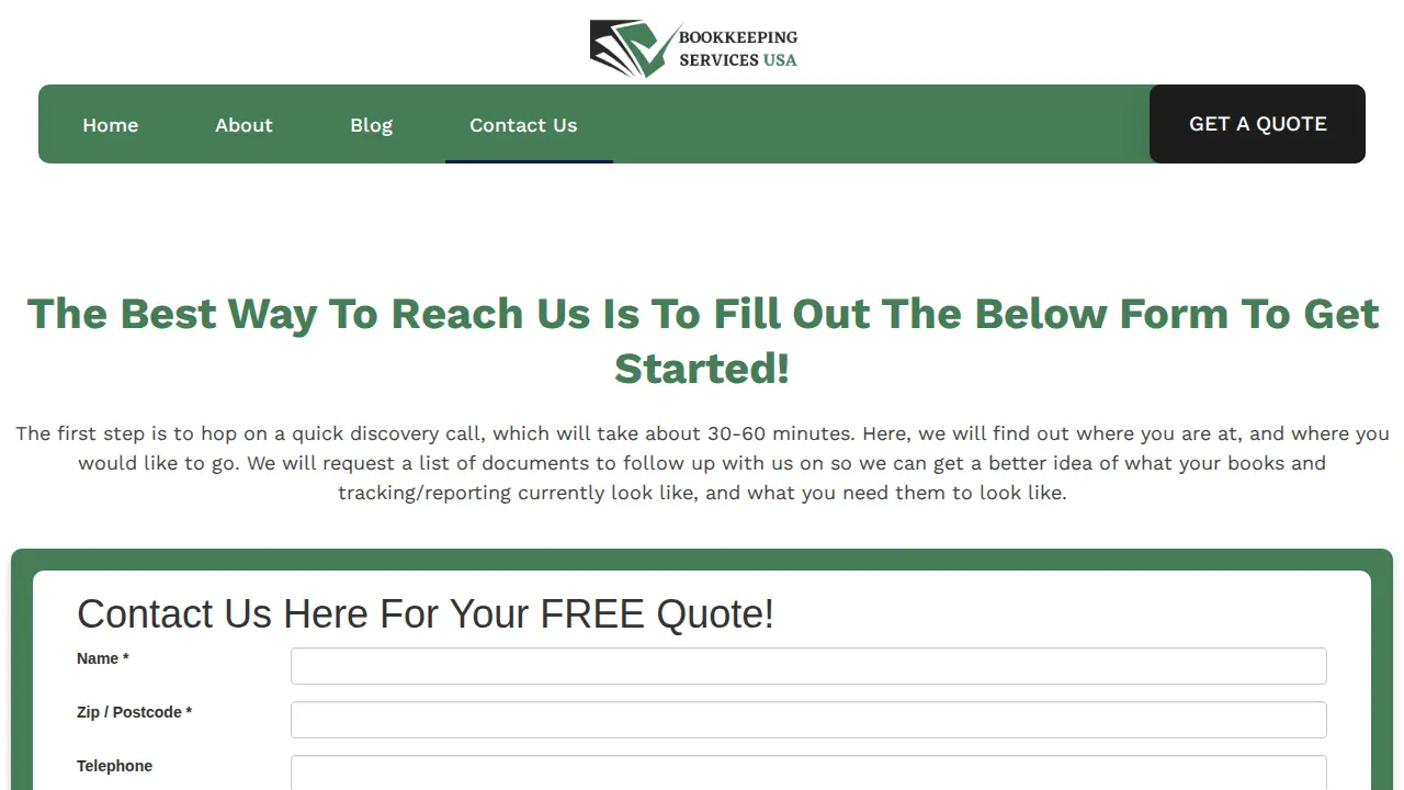 Bookkeeping Sevices USA page