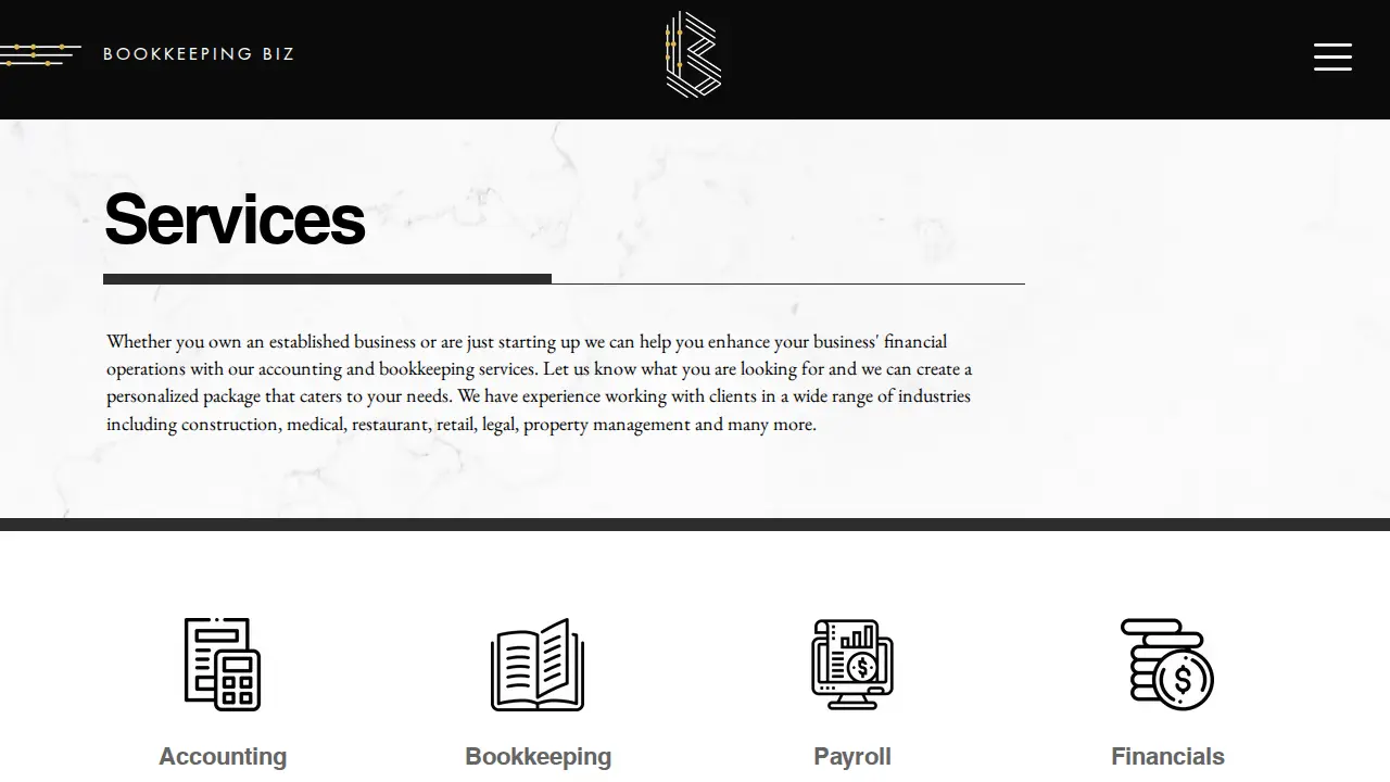 Bookkeeping Biz page