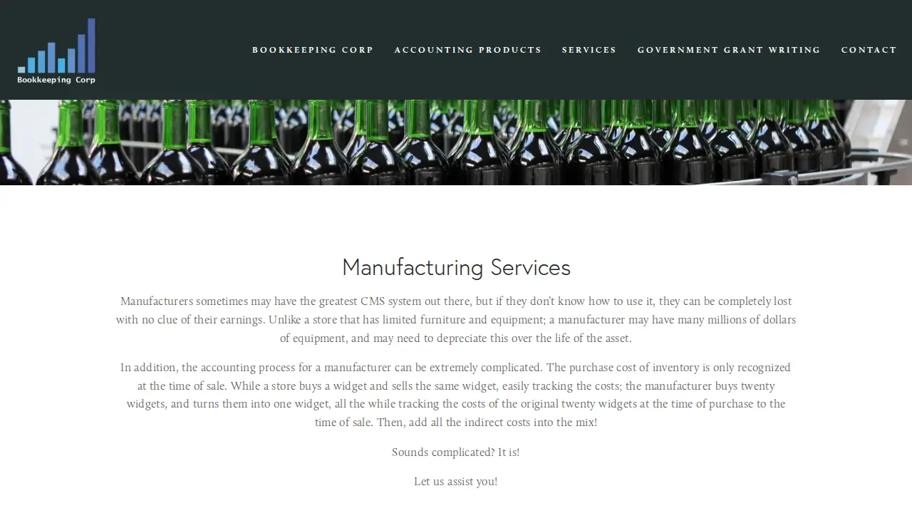 Bookkeeping Corp page