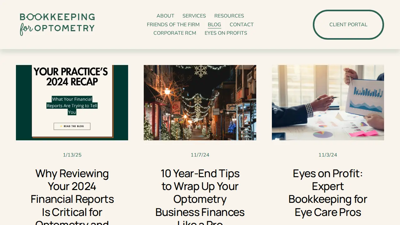 Bookkeeping for Optometry page