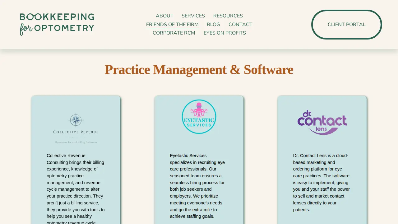 Bookkeeping for Optometry page