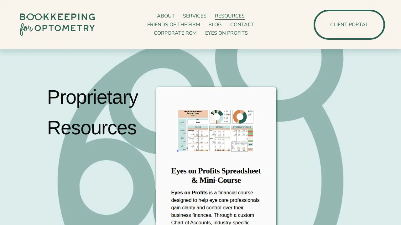 Bookkeeping for Optometry page