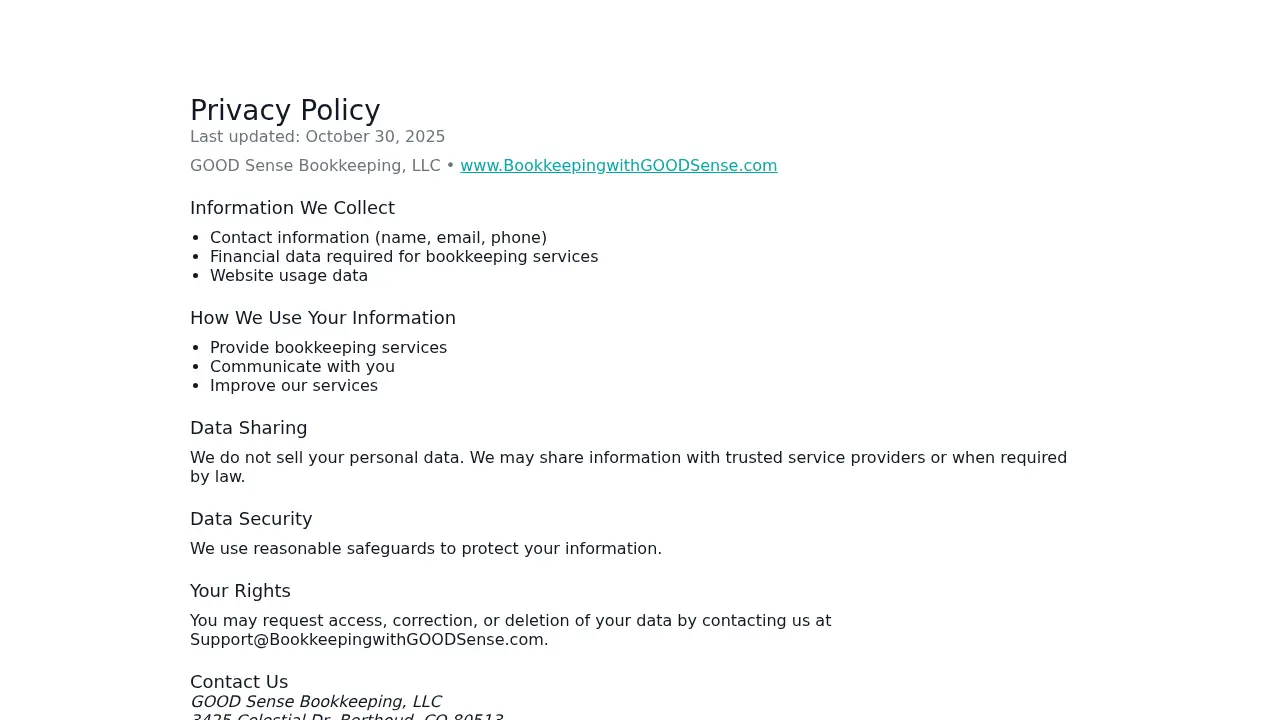 GOOD Sense Bookkeeping, LLC page