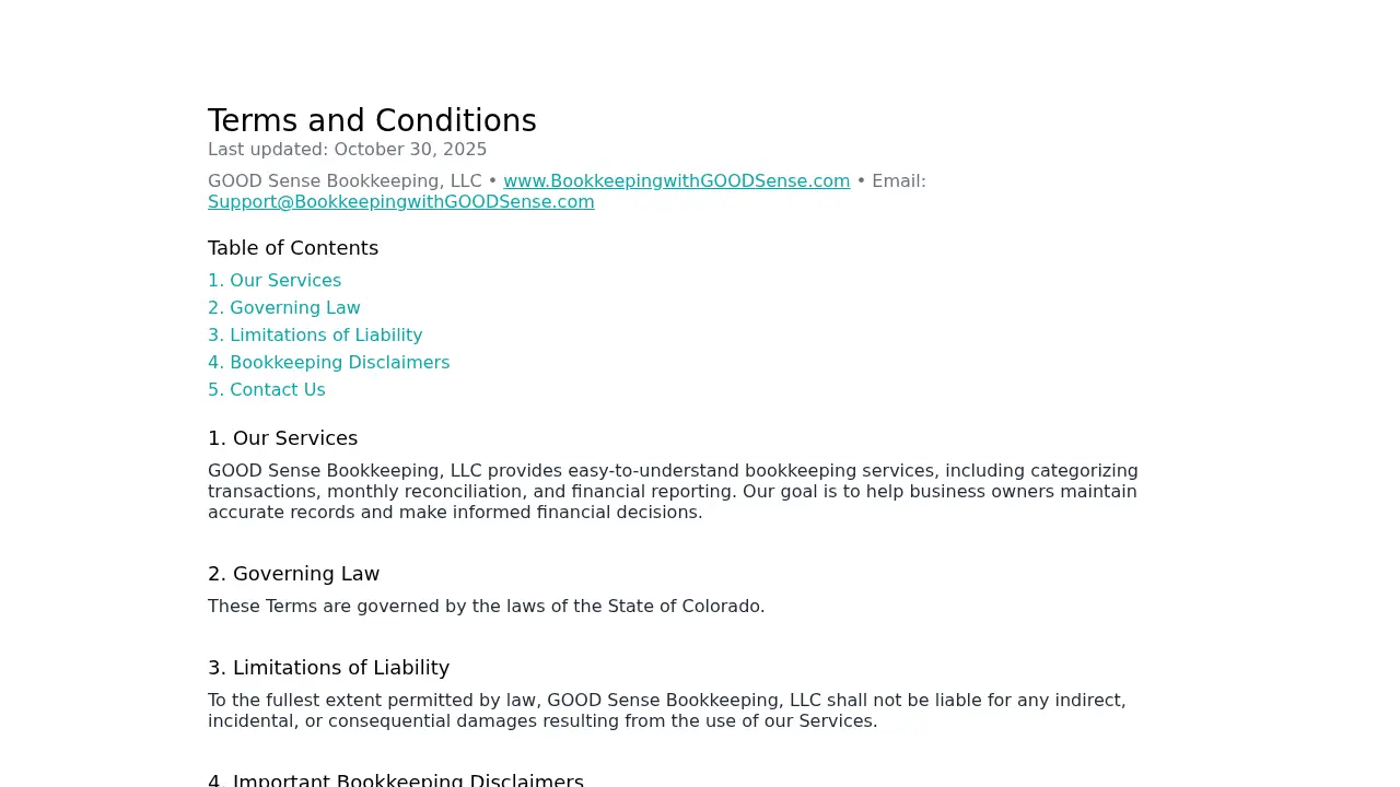 GOOD Sense Bookkeeping, LLC page