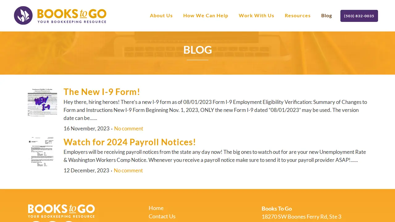 Books to Go Bookkeeping page