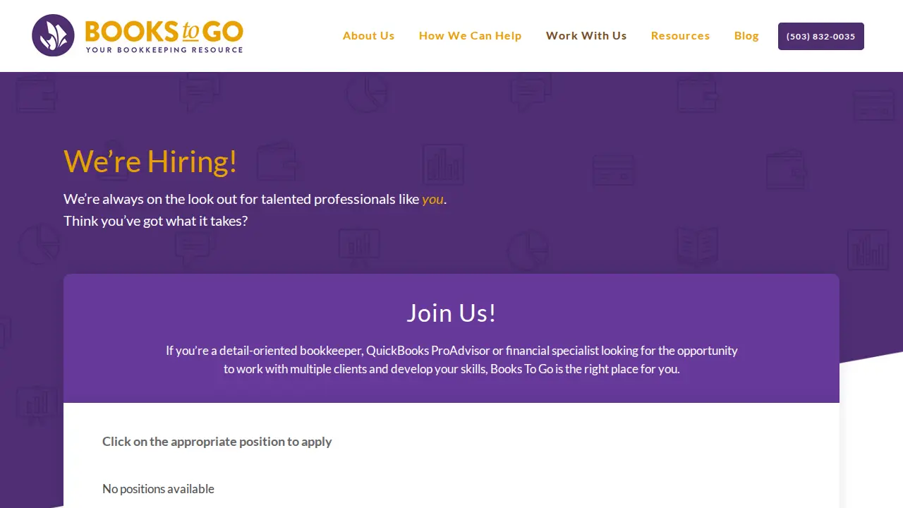 Books to Go Bookkeeping page