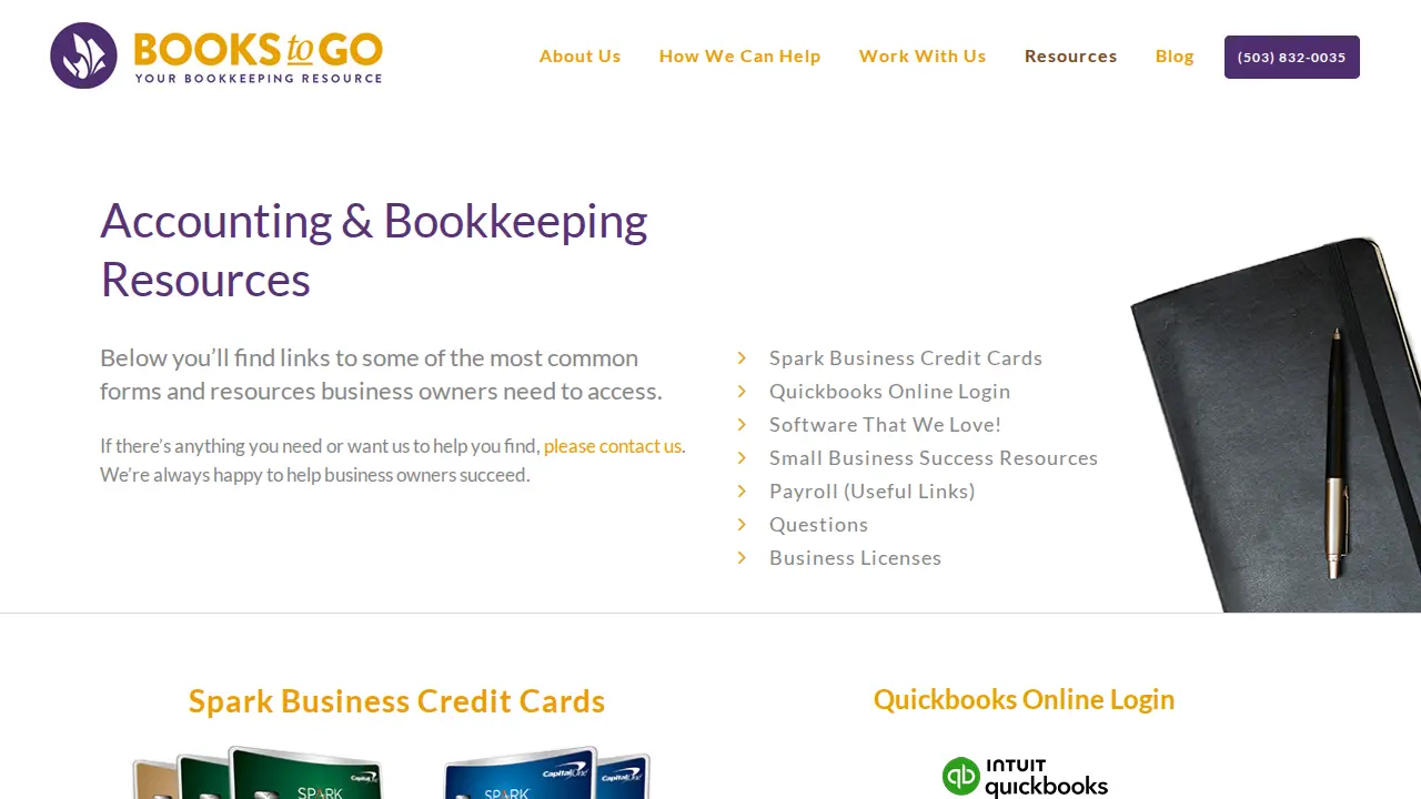 Books to Go Bookkeeping page