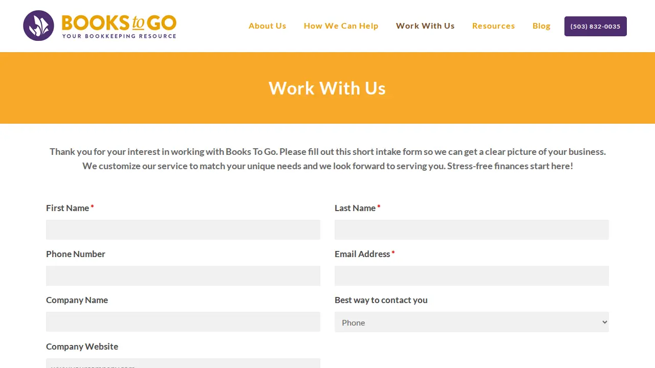 Books to Go Bookkeeping page