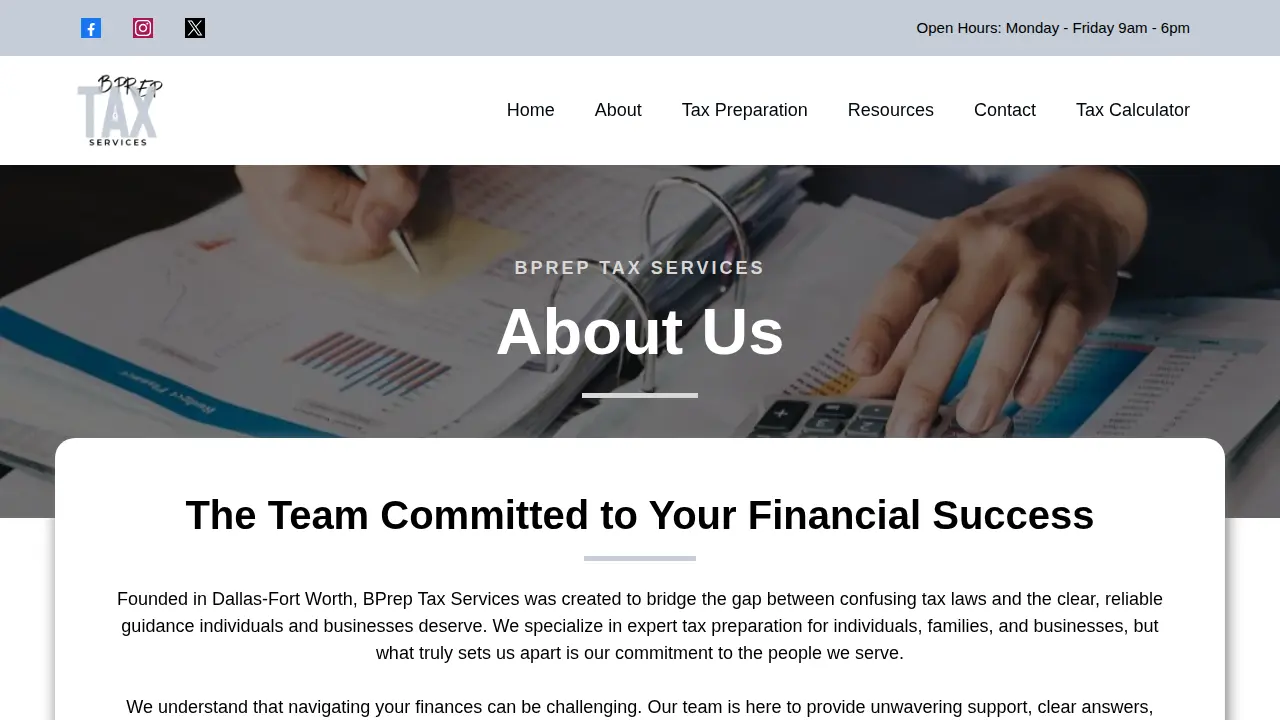 BPrep Tax Services page