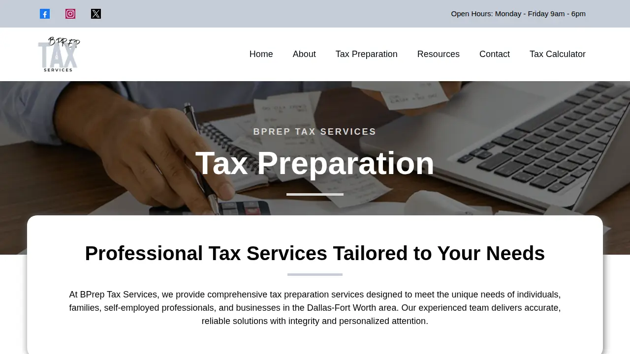 BPrep Tax Services page
