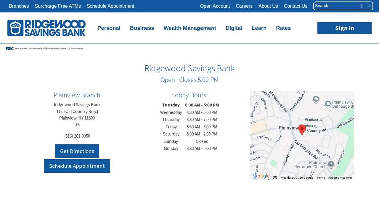 Ridgewood Savings Bank page