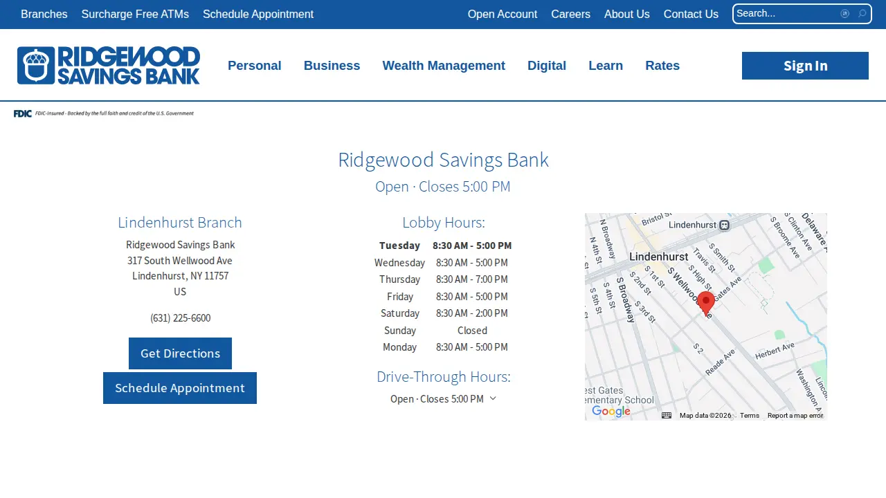 Ridgewood Savings Bank page