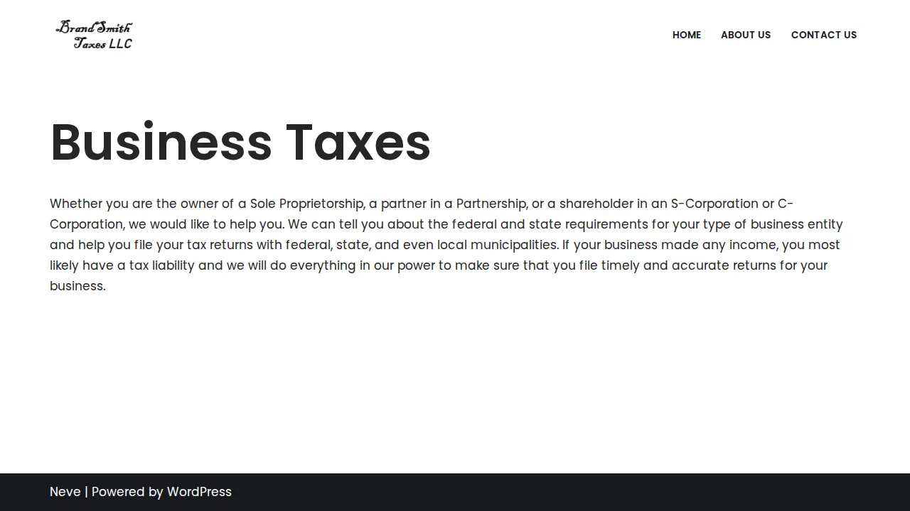 BrandSmith Taxes page