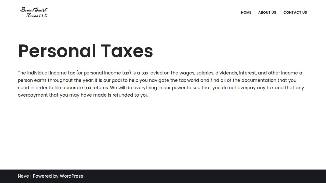 BrandSmith Taxes page