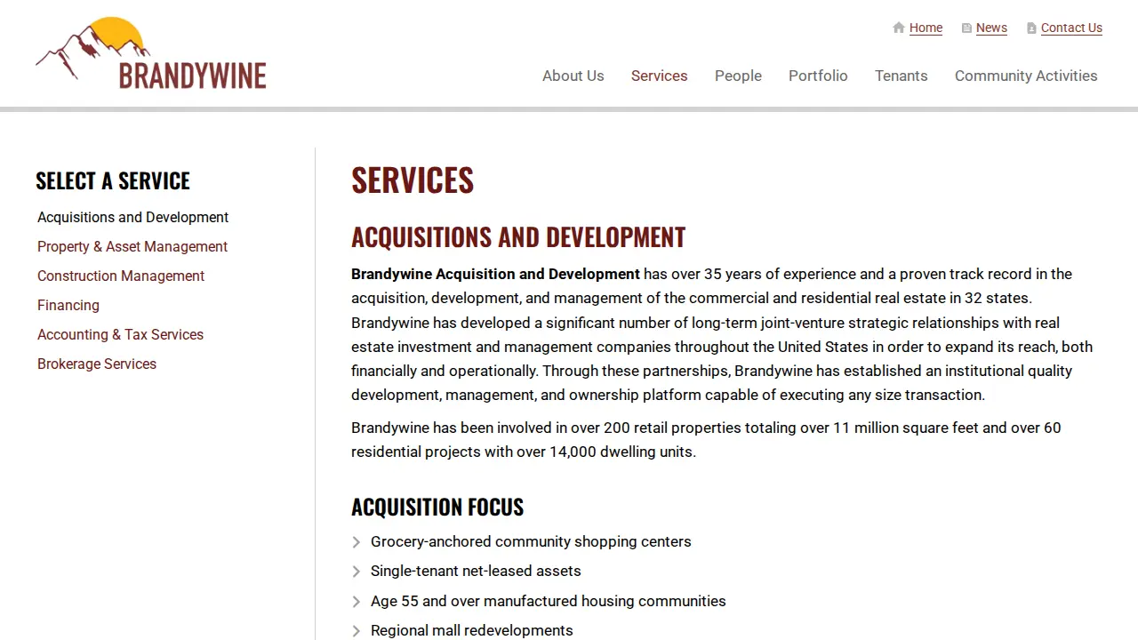 Brandywine Financial Services page