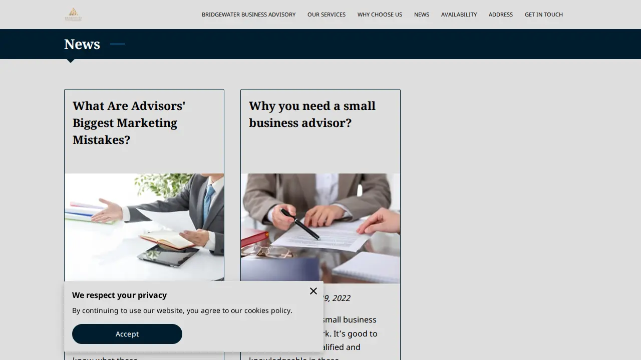 Bridgewater Business Advisory page
