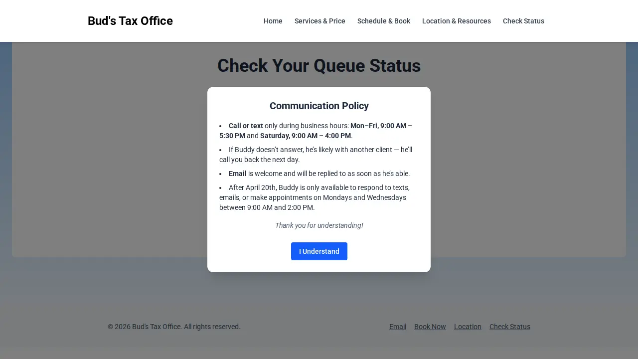 Buds Tax Office page