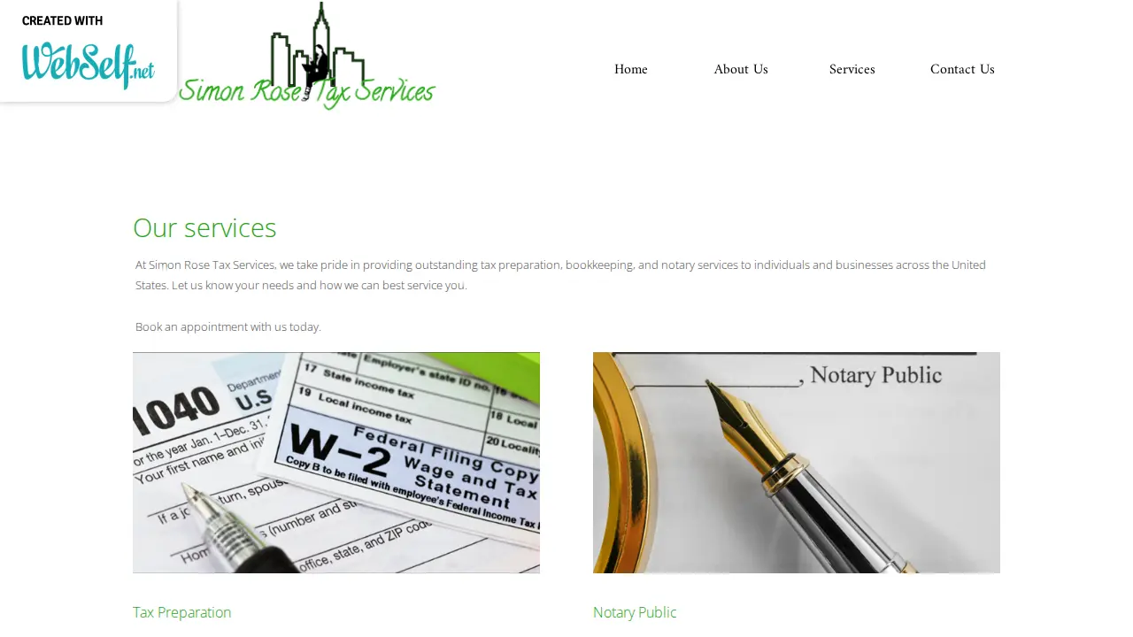 Simon Rose Tax Services page