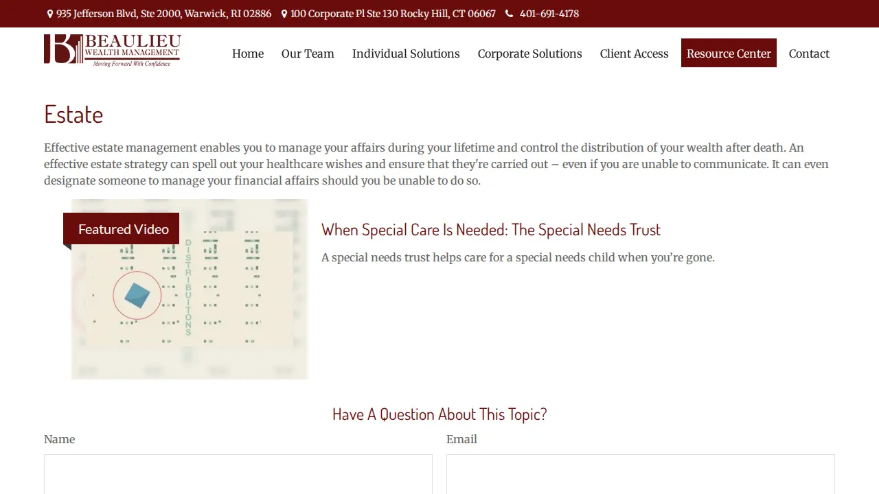 Beaulieu Wealth Management page