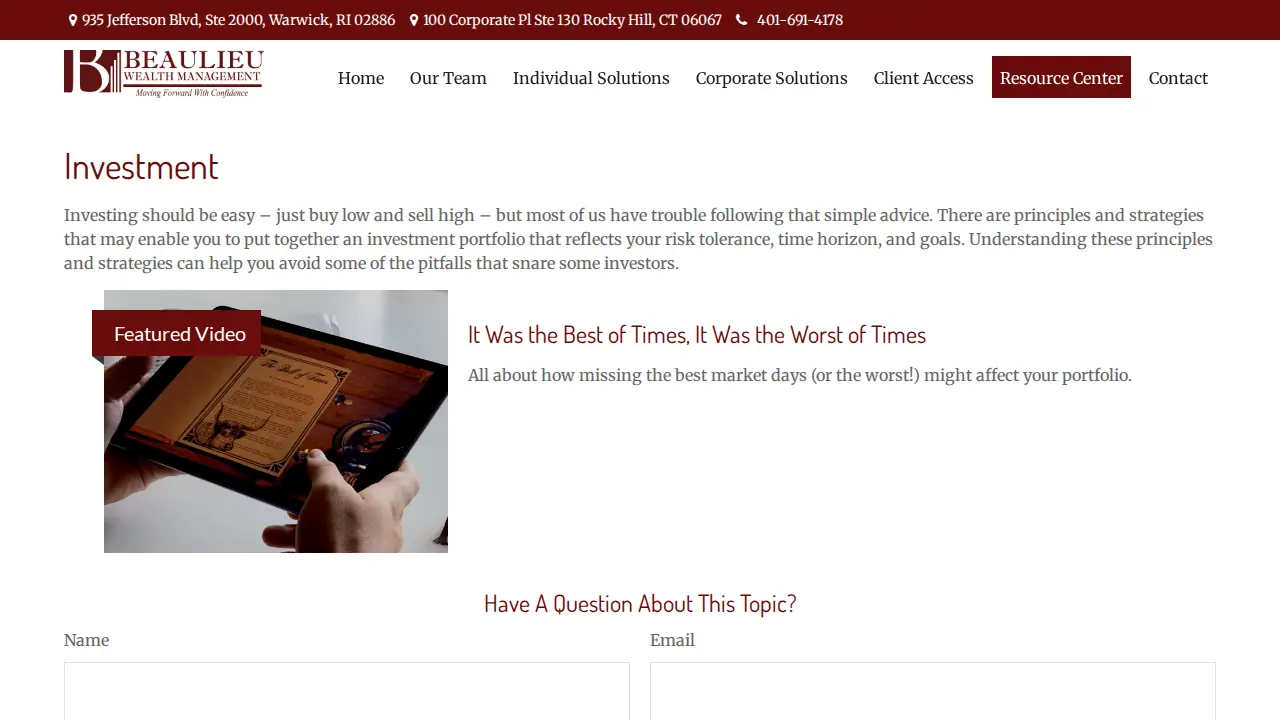 Beaulieu Wealth Management page
