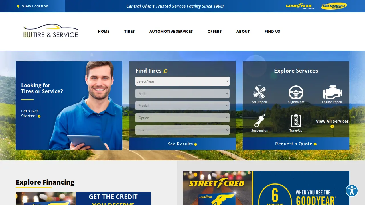 BW Tire and Service of Grove City website