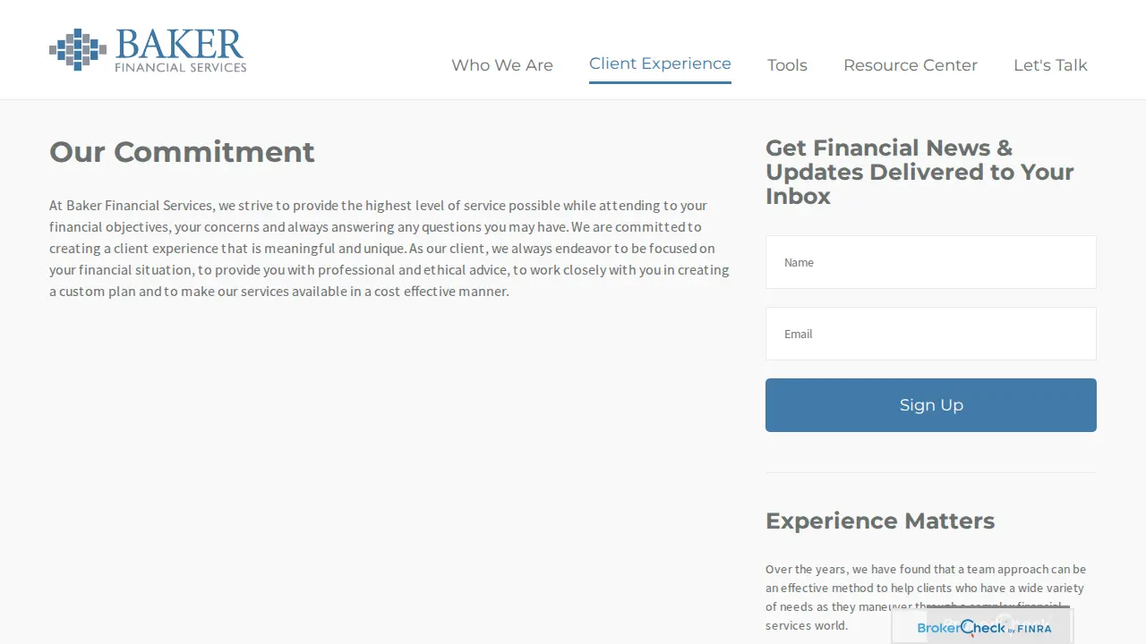 Baker Financial Services page