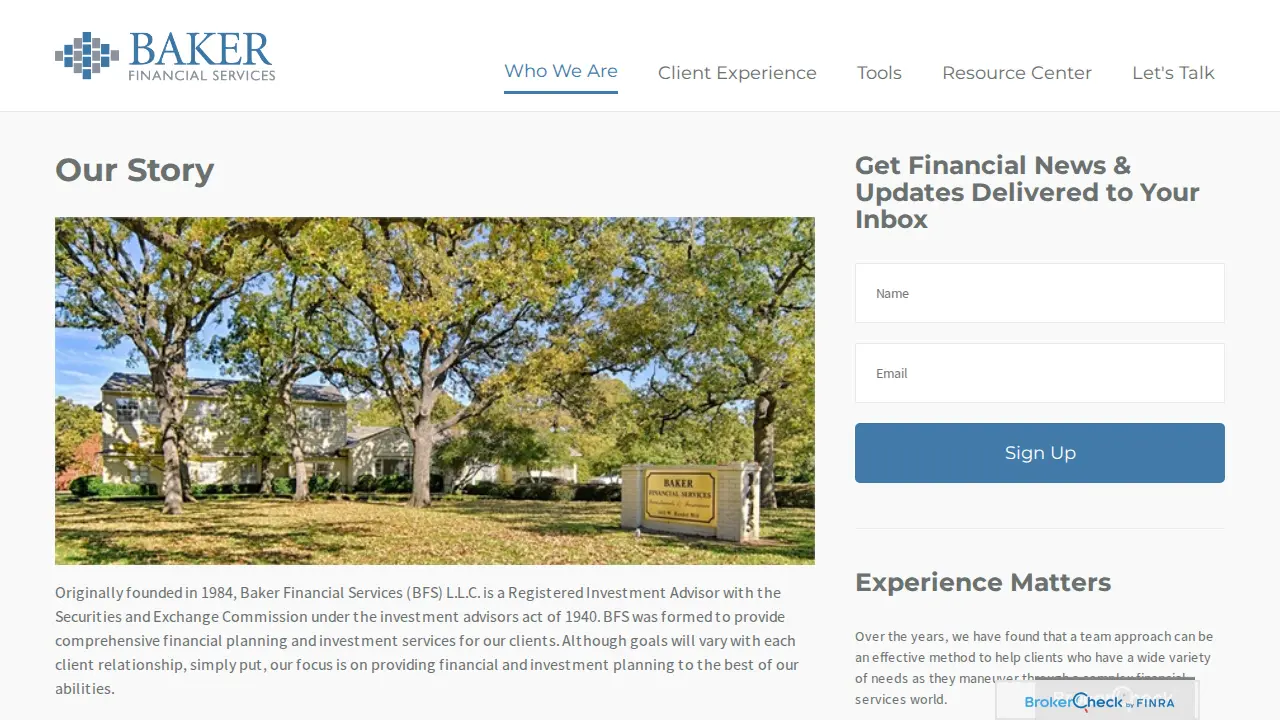 Baker Financial Services page