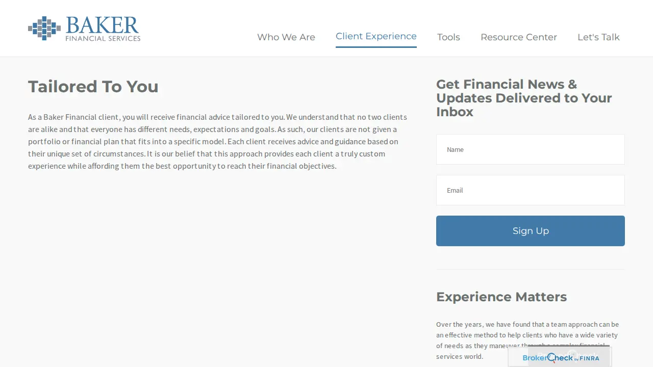 Baker Financial Services page