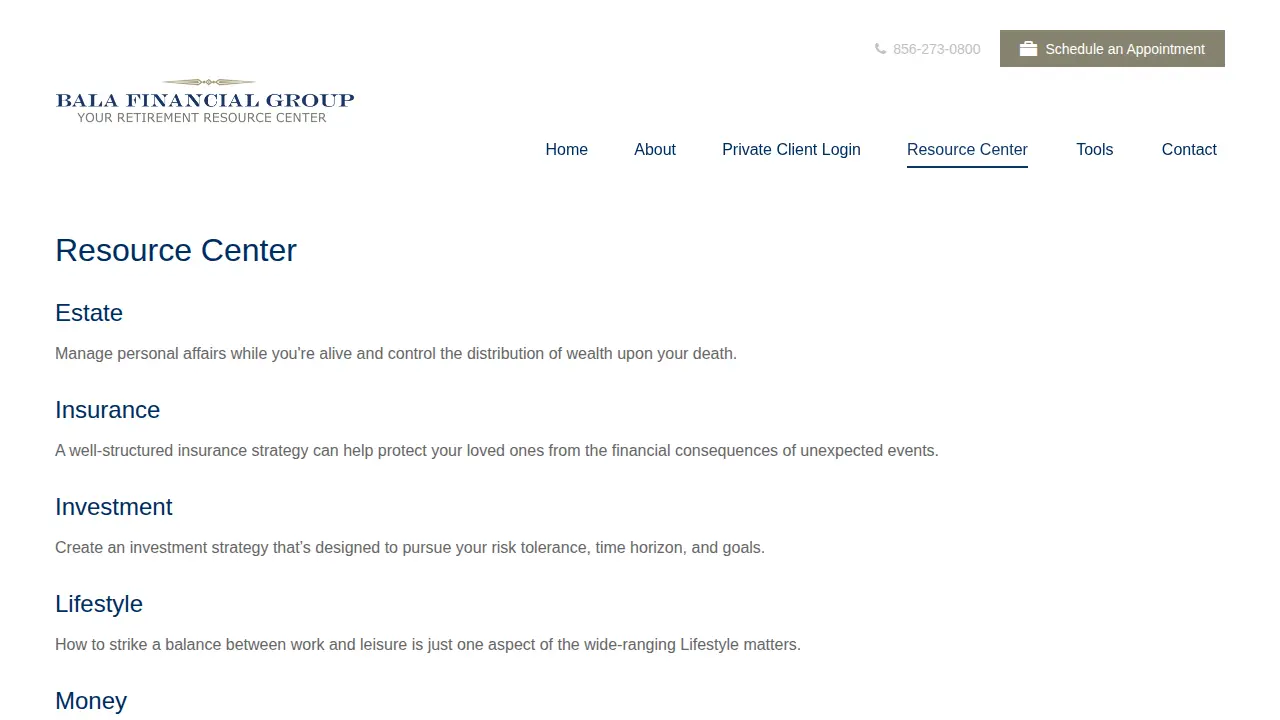 Bala Financial Group page