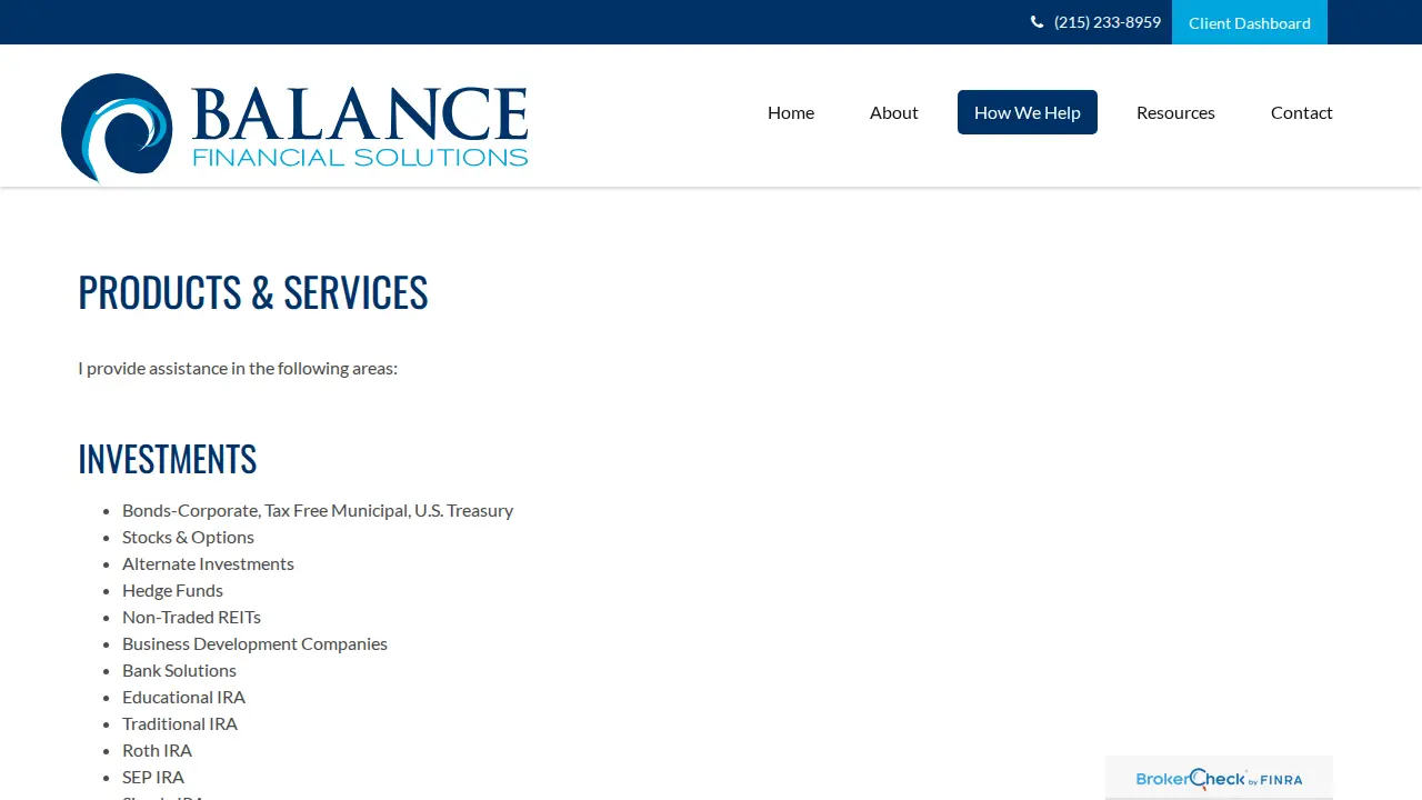 BALANCE FINANCIAL SOLUTIONS page