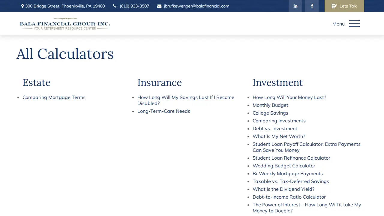 Bala Financial Group page
