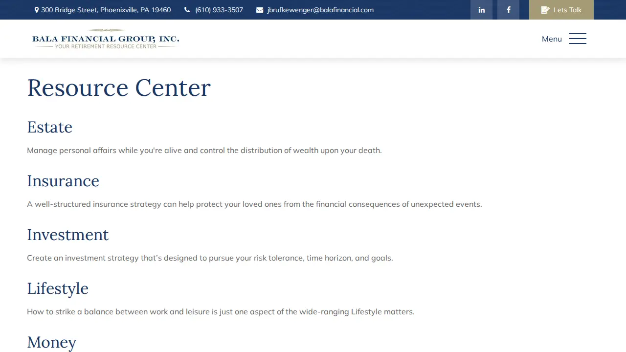 Bala Financial Group page