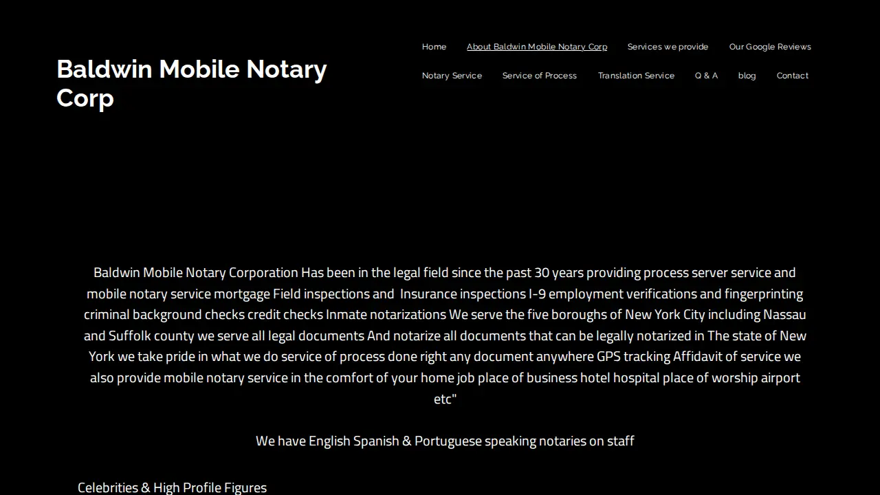 Baldwin Mobile Notary & Process server Corp page